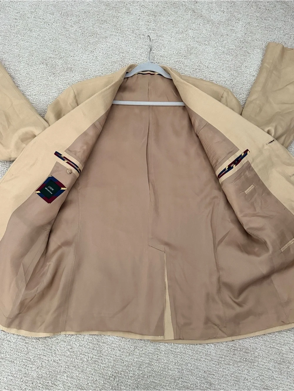 J. Crew Men's Blazer 42R Tan Khaki 3 Button Pocket Irish Linen Jacket Suit